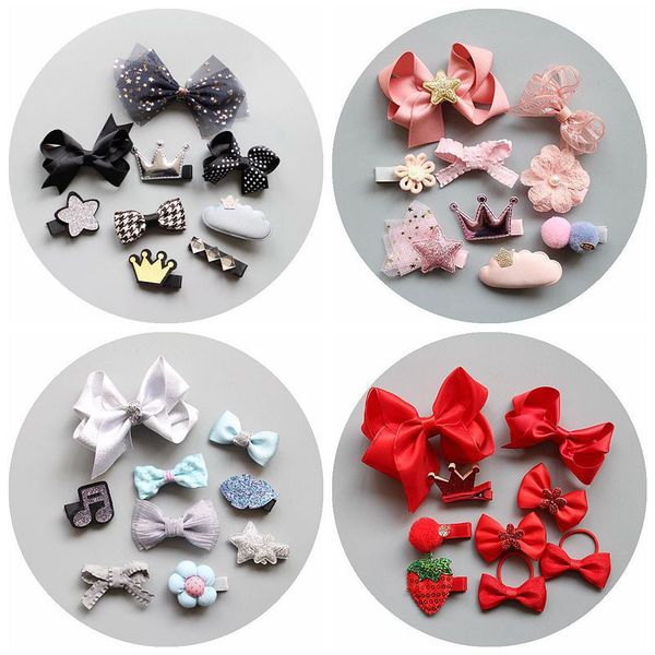 european and american baby head accessories korean-style childrens bow hairpin hair accessories set gift box girls dont hurt hair ball hair, Slivery;white